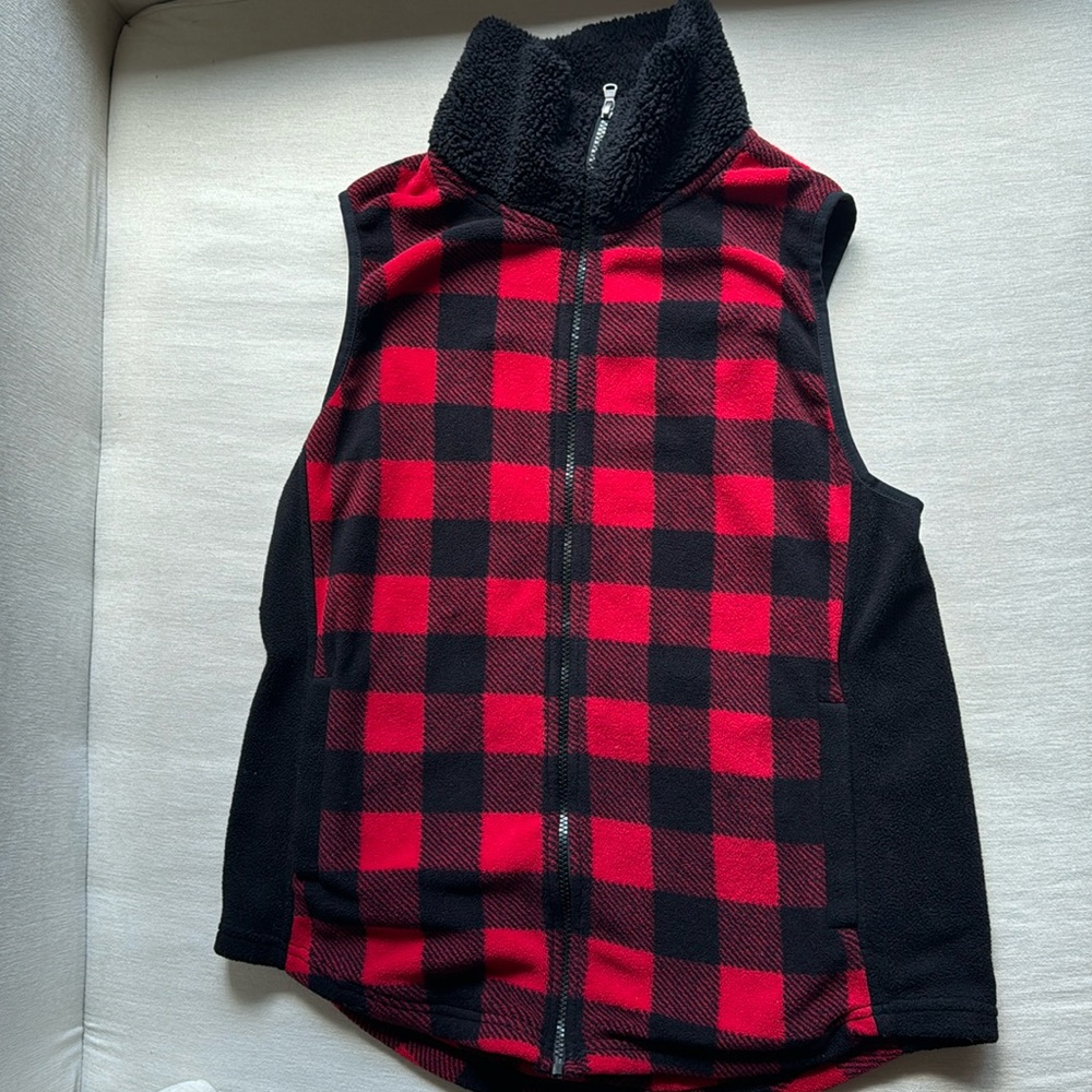 Zip Up Red Plaid Vest